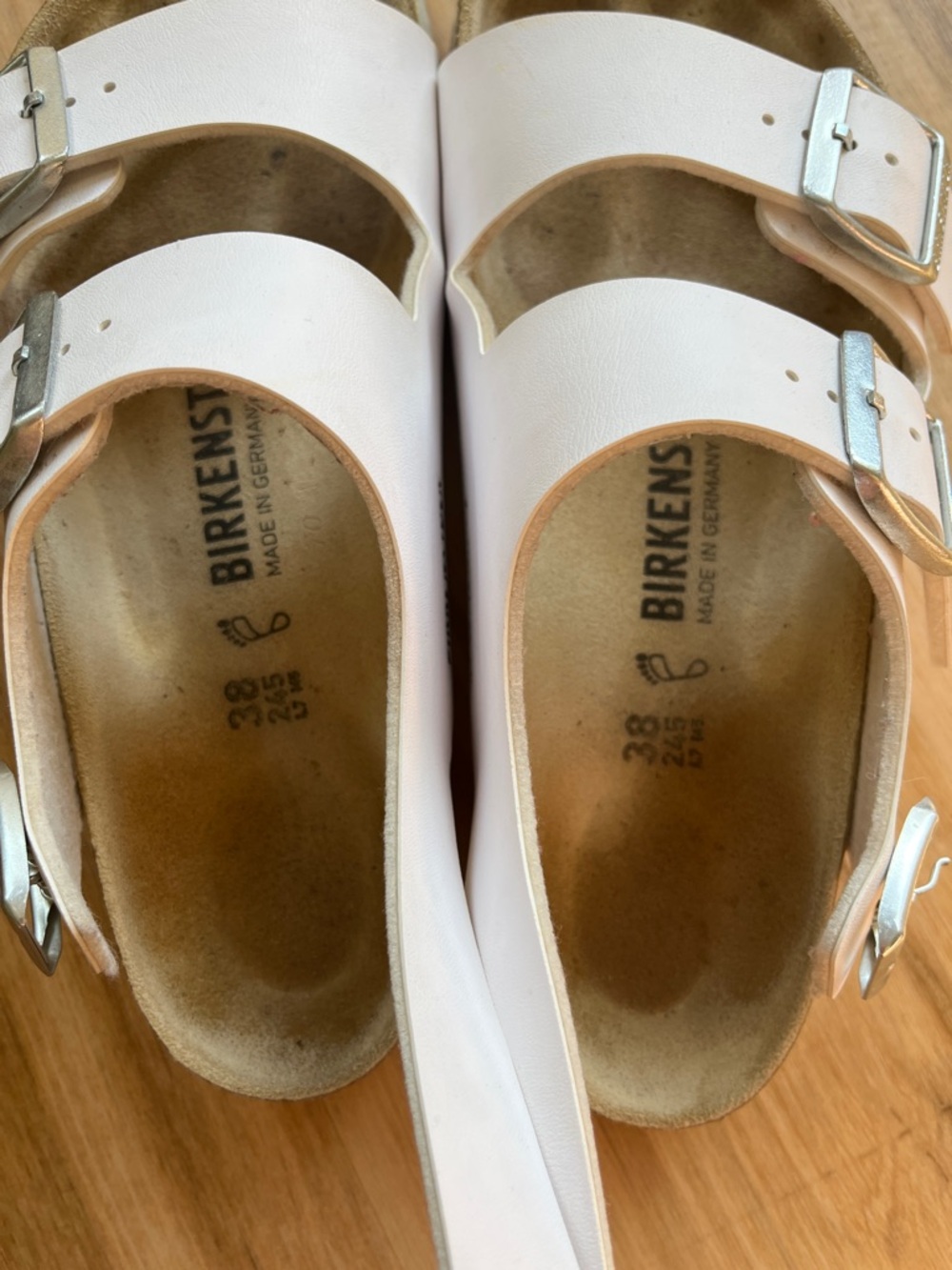 Birkenstock Arizona White Sandals With Heel Strap EU 38‎ EUC - Picture 8 of 8